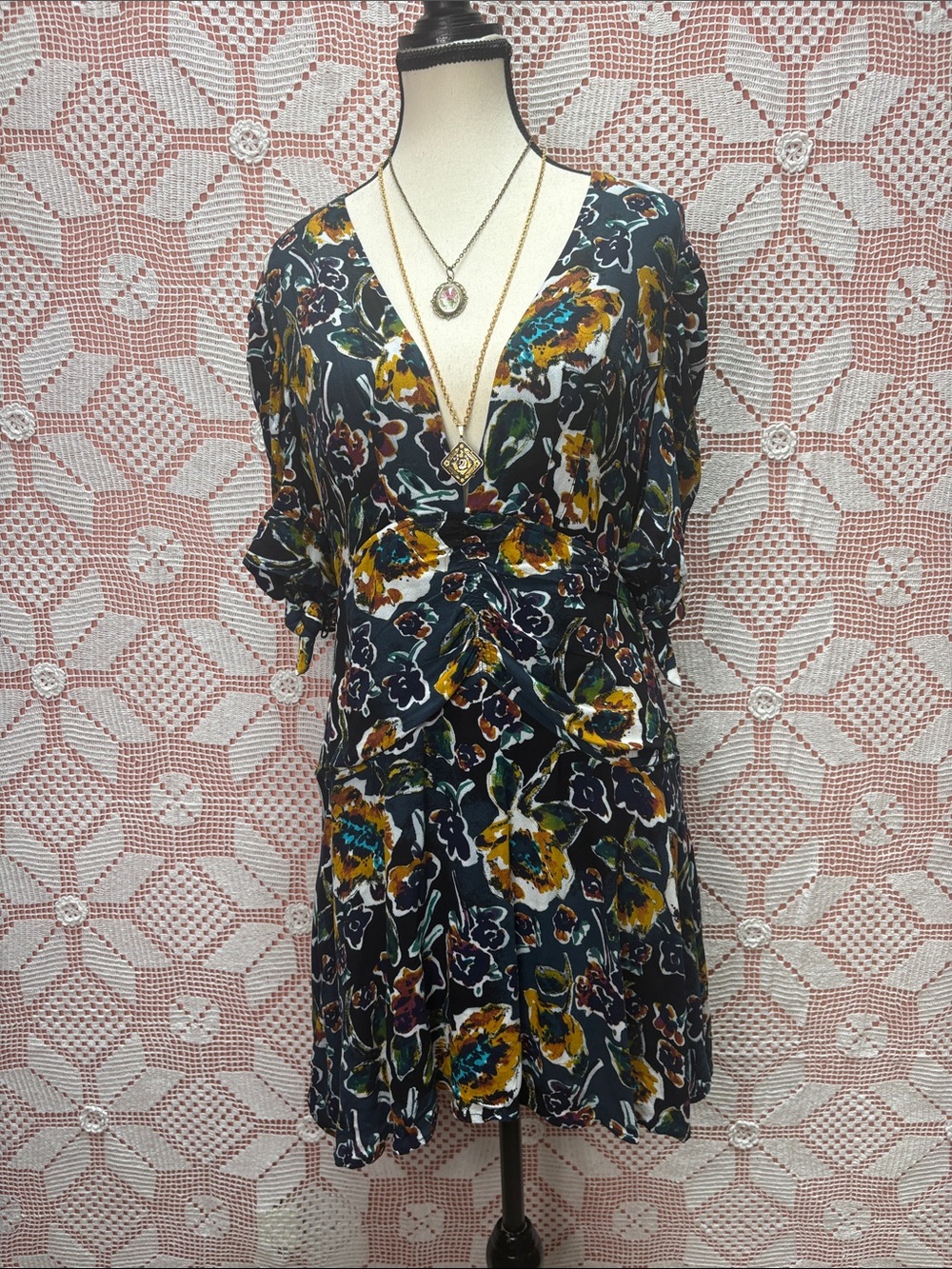 Free People Dark Floral Boho Mini Dress Size 12